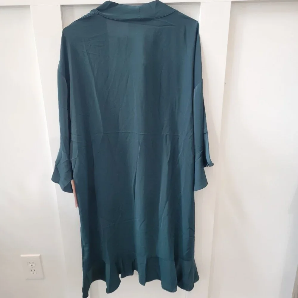 Birdy Grey Women's Kenny Ruffle‎ Belted Short Robe Emerald Green Size XL/2XL